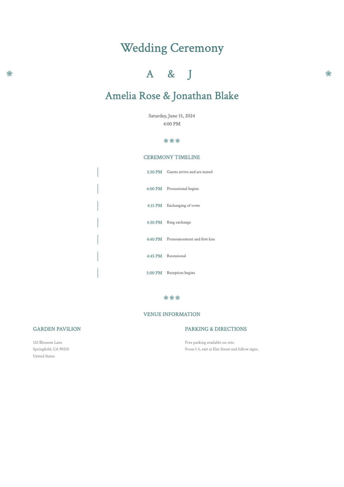 Elegant wedding ceremony timeline program with floral borders_variant_2